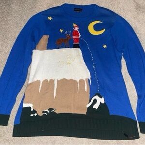 Mossimo Supply Co. Blue Sweater with Santa and Reindeer
